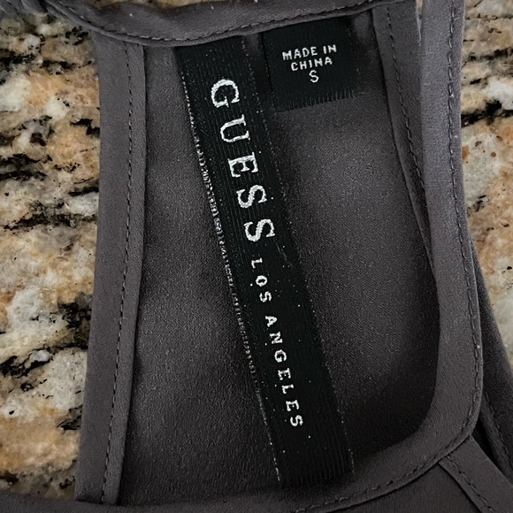 Guess Gray Chiffon Sleeveless Juliet Flounce Keyhole Satin Blouse Ruffle Date S - Picture 9 of 10